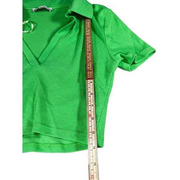 Neon Green Ribbed Polo Crop Top Short Sleeve Zara Size M - Picture 11 of 11